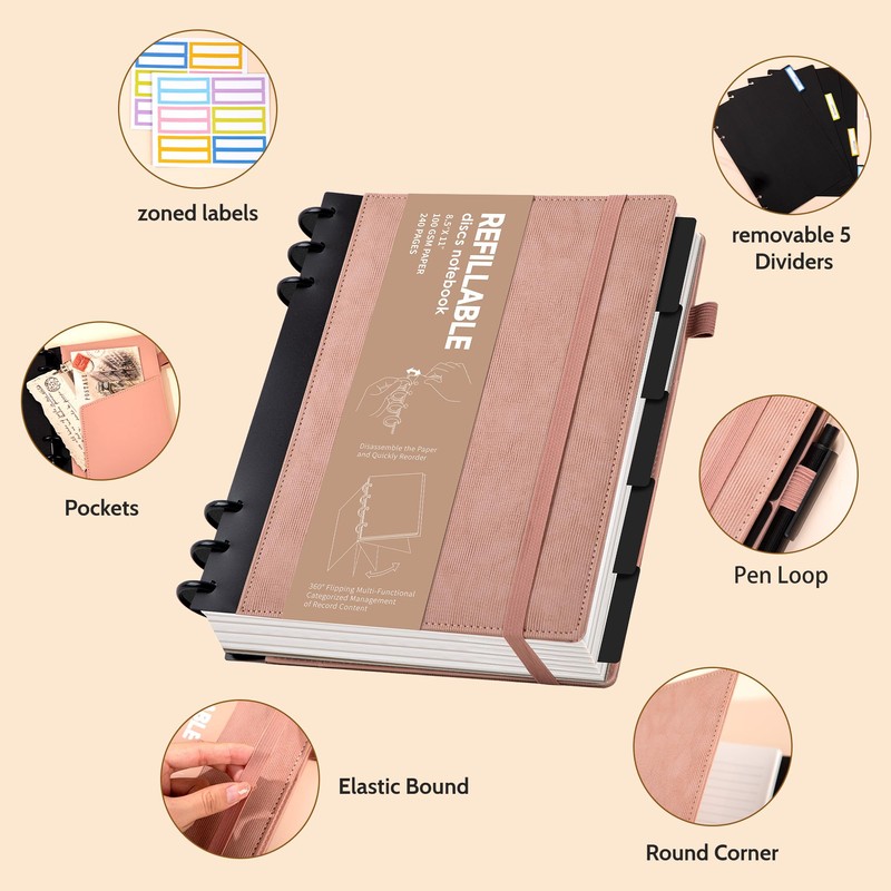 Yoment Refillable Notebooks for Work 5 Subject with Removable Dividers