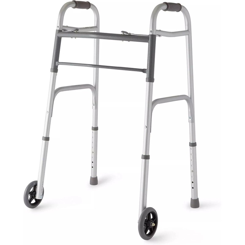 Guardian Deluxe 2-Button Folding Walker 5" Wheels 350 lbs Weight