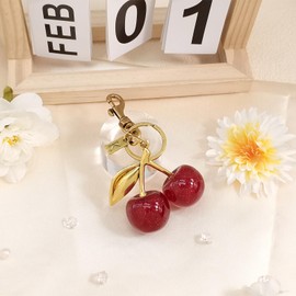 Beljeley Cute Cherry Bag Charm Keychain, Letter Purse Accessories for Women, Perfect for Handbags Car and Backpack Gifts K