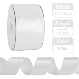 AIMUDI White Velvet Wired Ribbon 2.5 Inch Velvet Christmas Ribbon 10 Yards White Wired Ribbon for Christmas Tree, Wreath, Staircase, Gift Wrapping, Garland, Holiday Crafts, Tree Topper Bow