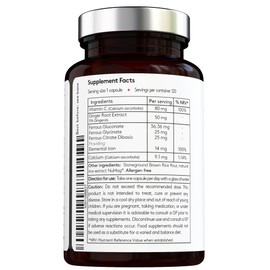 Complex Triple Action Formula - Iron Glycinate + Iron Citrate + Iron Gluconate and Non-Acid Vitamin C with Ginger for Maximum Absorption - Max Potency - Premium Ingredients - Vegan - Made in The UK