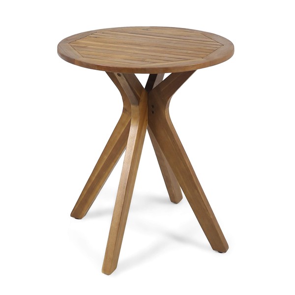 Christopher Knight Home Brigitte Outdoor Round Acacia Wood Bistro Table with X Legs, Teak