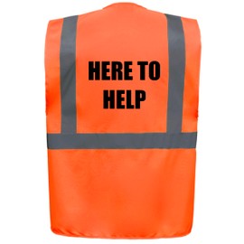 Here To Help Superior Zipped Hi Vis Vest High Visibility Safety Waistcoat Pockets Reflective Bands Event Staff, Event Support, 12 Colour Options, Brook Hi Vis (Orange, 3XL)