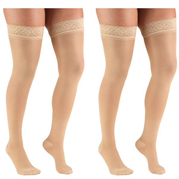 Truform Compression 20-30 mmHg Sheer Thigh High Stockings Beige, X-Large, 2 Count