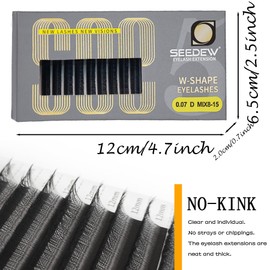 SEEDEW 5D Lash Extensions, 0.07mm C Curl 14mm 12 Rows/Tray, W Shape Flat Stem, Korean PBT Volume False Eyelashes Grafting for Beginner Artist, Lash Tech, Beauty Salon(5D-Matte Black-0.07-C-14mm)