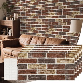 Brick Wall Panels Peel and Stick - 3D Faux Textured Stone Wallpaper - 20 Pcs Self Adhesive Waterproof Foam Tiles for Bathroom - Red Fireplace Decor Wallpanel - Kitchen Backsplash Covering Walls Tile