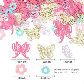 HJKlove Pink Gold Butterfly Confetti，Spring Summer Flower Butterfly Birthday Party Decoration, Butterfly Party Table Confetti，Butterfly confetti for baby's birthday, engagement, tea party.