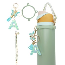 TOVICE Letter Accessories for Owala Water Bottle 24-40oz, 3PC Cute Initial Keychain & Water Bottle Handle Strap with a Thick Elastic Silicone Ring Holder (Mint Green, A)