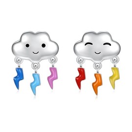 Cloud Lightning Bolt Earrings Stud Sterling Silver Cute Thunder Rainbow Dangle Weather Jewelry Gifts for Women
