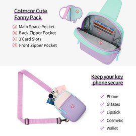 cotmcor Kids Crossbody Small Sling Bag Girls Fanny Pack Colorblock Belt Bags Cute Backpack Purse Chest Bag for Girls Gifts Purple & Ivory White