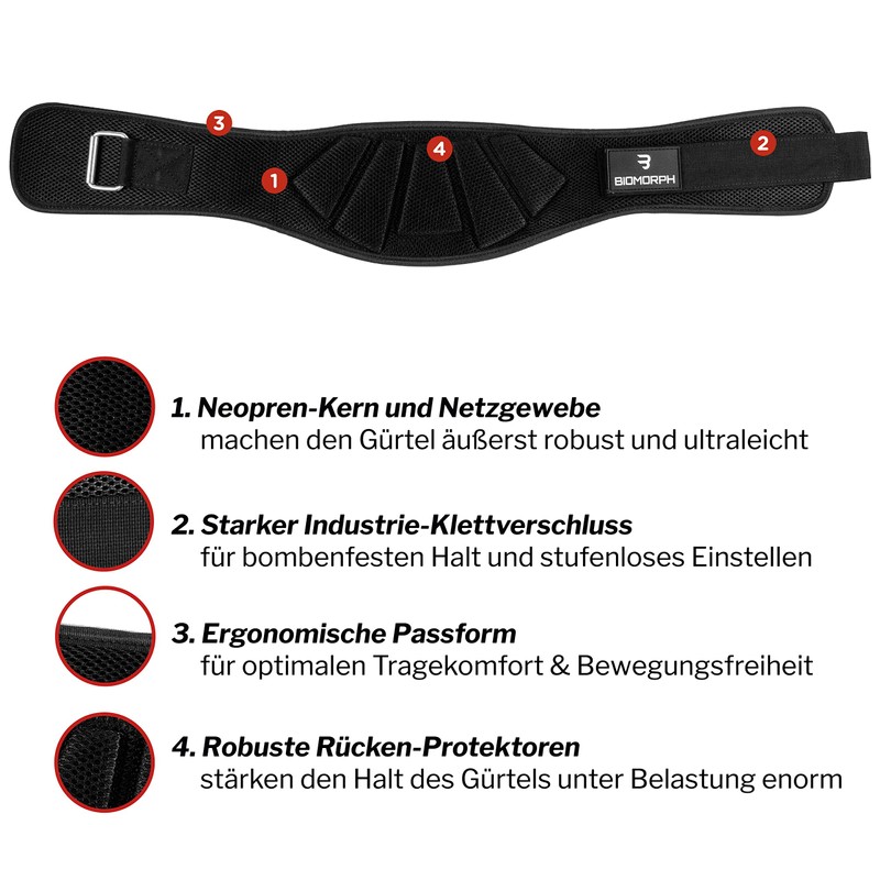 BIOMORPH Neoprene Weight Lifting Belt for Strength Training, Powerlifting, Bodybuilding,
