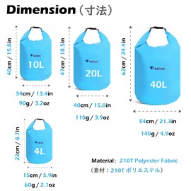 TRIWONDER Dry Bag, Drum Type, Pool Bag, Waterproof Bag, Disaster Preparedness Bag, Stuff Bag, 3.2 gal (10 L), 6.3 gal (20 L), 14.6 gal (40 L) (Blue, 10L)