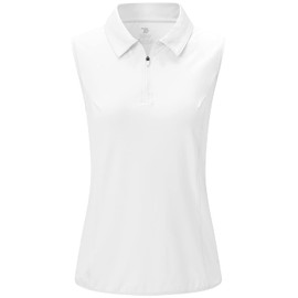 BGOWATU Women's Sleeveless Golf Polo Shirts 1/4 Zip Tennis Workout Tank Tops with Collar UV Protection Dry Fit White L