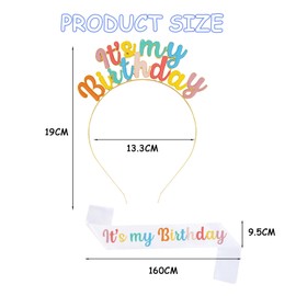 AYNKH Birthday Decorations for Girls, Queen Birthday Sash and Tiara, Colourful Letter Crown Headband, Princess Party Accessories for Adults, Children