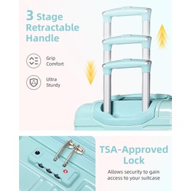 LARVENDER Carry on Luggage 22x14x9 Airline Approved, 20 Inch Hardside Suitcase with Wheels TSA Lock, PC+ABS Lightweight Travel Luggage Sets for Women, Glossy Sky Blue, 3 Piece Set