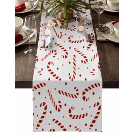 Christmas Table Runners Candy Cane Table Runner Dresser Scarves Non-Slip Table Cloth Decorations for Xmas Holiday Dinner Parties White Red Christmas Runner 13x72 inches