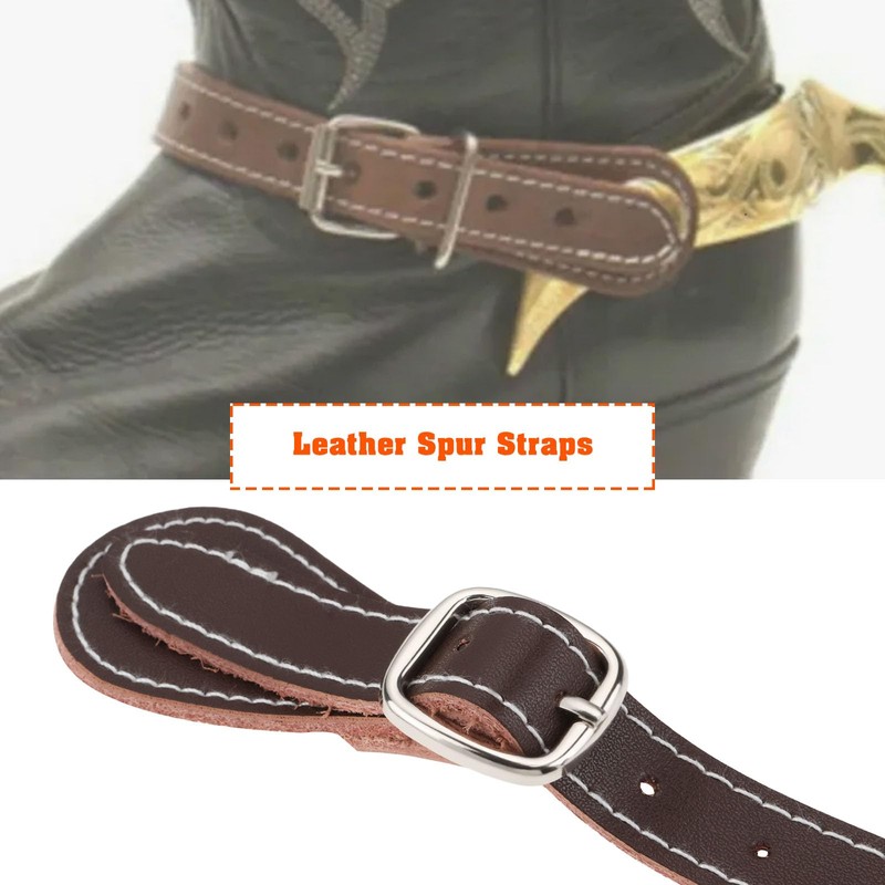 ECSiNG 2pcs Brown Leather Spur Straps Adjustable Single Ply Cowhide