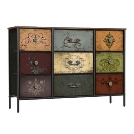 VASICAR Dresser for Bedroom with 9 Deep Fabric Drawers, Wide TV Stand Storage Cabinet, Colorful Chest of Drawers for Closet, Nursery, Entryway, Hallway