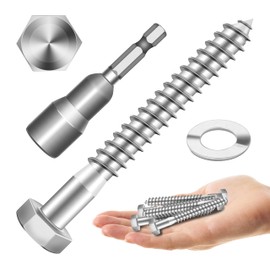 (12Sets) 5/16" x 3" Hex Head Lag Bolts, Heavy Duty Lag Screws with Washers, 304 Stainless Steel Bolts 18-8, Lag Screws Wood Screws, Partial Thread Bright Finish, 5/16 Bolt by Mywish