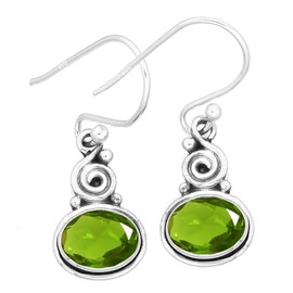 Jeweloporium 925 Sterling Silver Earring for Women Small Silver Earring Green August Birthstone Peridot Quartz Gemstone Drop Dangle Solitaire Thanksgiving Gift Costume Jewellery