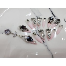 Black+Pink Handmade nail tips ✨ - Short straight nose pin / 블랙+핑크 수제네일팁 ✨ - 숏일자형코핀
