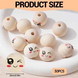 Yueser 30 mm Wooden Beads with Face, Pack of 30 Wooden Balls with Face for Worm 30 mm Wooden Beads with Face Worm Wooden Heads with Face Lucky Worms Beads with Face Wooden Balls with Hole