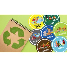 Friendly Fox Wheelie Bin Stickers, 7 x Stickers for Wheelie Bins Residual Rubbish Paper, Yellow Sack, Glass, Organic, Deposit Rubbish Stickers for Waste Disposal