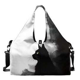 Tansealive Black Cat Print Gym Bag with Shoe Compartment Large Capacity Duffle Bags Portable Lightweight Gym Bag with Wet Pocket Water Resistant Yoga Mat Holder Duffel Bags Swimming Yoga Workout