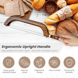 Bread Bow Knife for Homemade Bread, Wooden Sourdough Bread Slicer with 2 Replaceable Blades and Adjustable Handle, Stainless Steel Serrated Blade Bread Cutter for Breads Bagels Baguettes