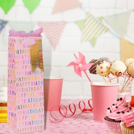 Glick Luxury Gift Bag, Bottle Bag, Celebration Gift Bag, Paper Salad Happy Birthday Gift Bag, Gift Wrap Bottle Bag, 110 x 340 x 100mm, Pink