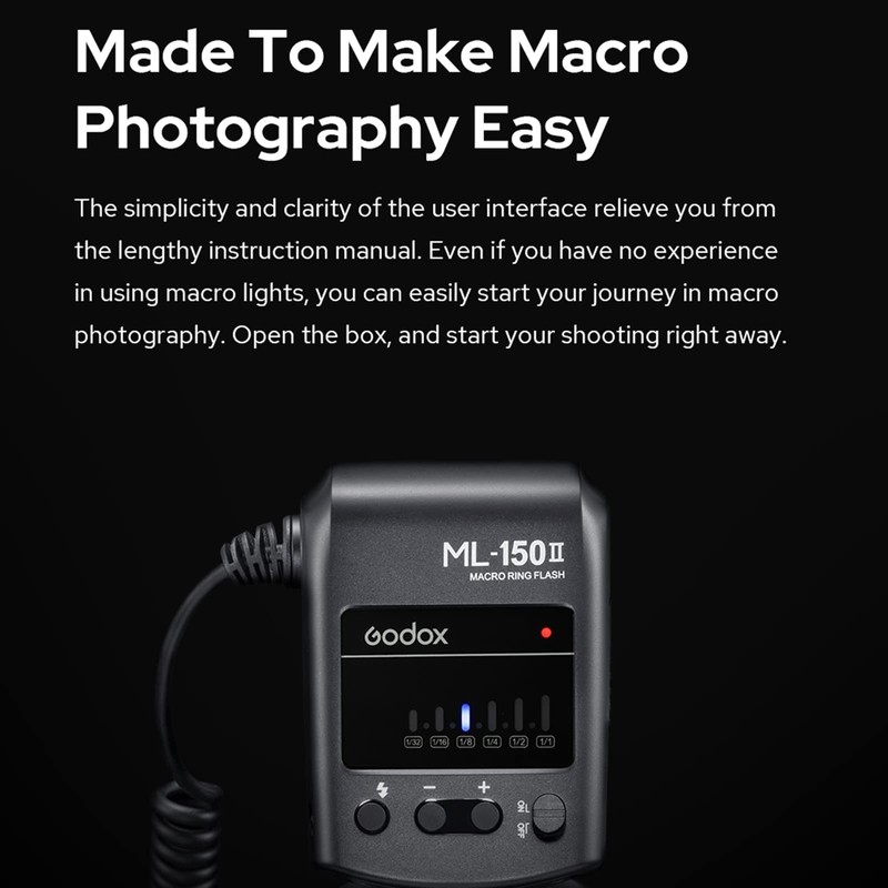 Godox ML-150II LED Macro Ring Flash GN12 0.1-2s Recycle Time