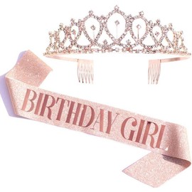 Birthday girl Sash & rhinestone tiara kit-rose gold birthday gifts glitter birthday sash party favors Ornaments Decor