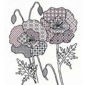 Bothy Threads Blackwork Kreuzstich-Set "Mohn", 30x33cm, XBW4, Zählmuster