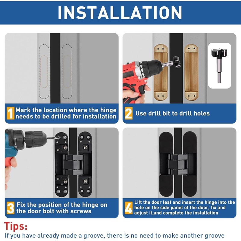 TamBee Hidden Hinges Concealed Door Hinge - Black, Zinc Alloy,