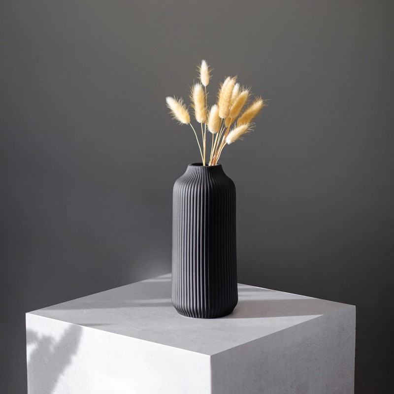 flature Ceramic Vase with Grooves, Large Decorative for Pampas Grass
