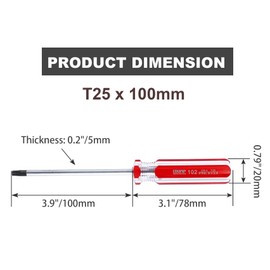 Luomorgo 1 Pc T25 Torx Screwdriver, T25 x 100mm Magnetic Tip Screwdriver with Insulated PVC Handle, Security Torx Screwdriver for Repairing Device, Appliance