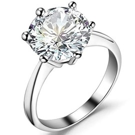 Jude Jewelers Stainless Steel 1 to 4 Carat Cubic Zircon Simulated Diamond Solitaire Wedding Engagement Ring (4 Carat, 5.5)
