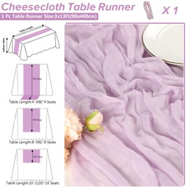 Cekene Cheesecloth Table Runner 90x400cm Rustic Gauze Fabric Tablecloth Sheer Boho Wedding Table Cover Cheese Cloth Table Decoration for Holiday Party Baby Bridal Shower Birthday Arch (Light Purple)