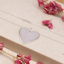 Tuscany Silver Women's Sterling Silver Mother of Pearl Heart on Curb Chain of 46cm/18"