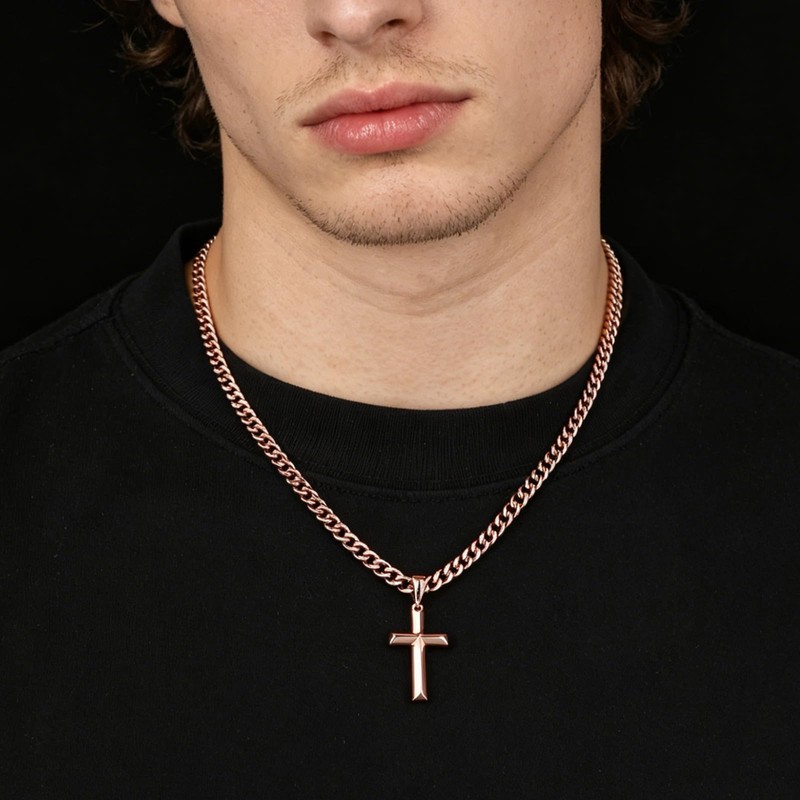Copper Necklace for Men Women, 99.9% Pure Copper Cross Necklace,
