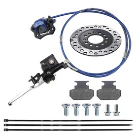 PRO BAT Left Hand Hydraulic Disc Brake Caliper with Master Cylinder Pads Brake Rotor System for 50cc 70cc 90cc 110cc 125cc 140cc 150cc 200cc 250cc Quad Dirt Bike ATV Buggy (Blue)