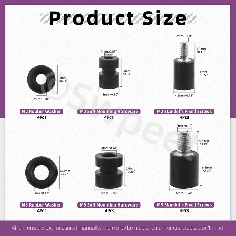 Swpeet 24Pcs M2 M3 Rubber Flight Controller Anti-Vibration Fixed Screws