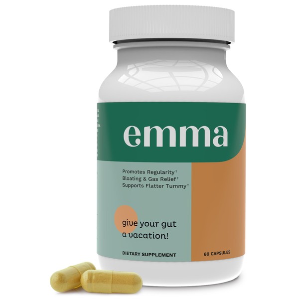 Emma Gut Health - Gas and Bloating Relief, Constipation, Leaky Gut Repair - Gut Cleanse & Restore Digestion - Regulate Bowel Movement. Probiotics and Laxative Alternative, 60 Capsules