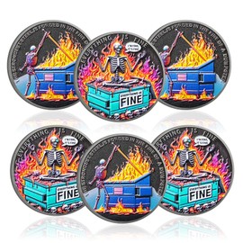 6 Pcs Skull Dumpster Fire Challenge Coin Funny Desk Accessories Hilarious Coworker Go Away Token Hilarious Medallion Inspirational Office Gifts for Men Women with Clear Protective Case