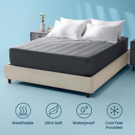 Sleep Zone Cooling Mattress Pad Queen, Waterproof Bedding Protector for Hot Sleepers, Soft & Breathable Mattress Topper, Deep Pocket Mattress Cover，Hotel Quality (Dark Grey，Queen)