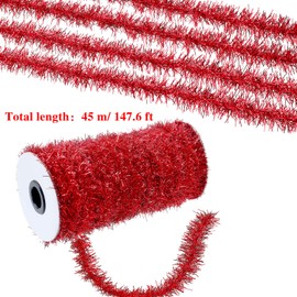 Christmas Tinsel Garland 147.6 ft Thin Glitter Tinsel Metallic Holiday Tinsel Garland Twist Tinsel Garland Decoration for Christmas Tree Birthday Party Wedding Decorations Supplies (Red)