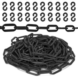 Keadic Black Plastic Barrier Chain, Plastic Chain Connectors with 20 Pieces S-Hooks, 16.4 Feet Safety Chain Crowd Control Barriers Plastic Chain for Queues Parking Fences