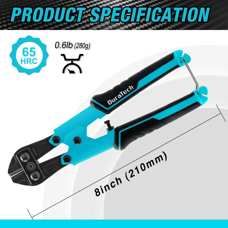 DURATECH 8-inch Mini Bolt Cutter with Bi-Material Ergonomic Handle Grip,