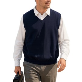 Akwa Men’s V-Neck Golf Vest Lightweight Waterproof Pullover Sweater Wind-Resistant Layer Made in USA Performance Outerwear Navy