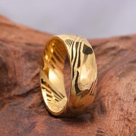 Concept Knight Golden Damascus Steel Rings for Men Women 8mm Men's Wedding Bands Classic Fashion Comfortable Fit Suitable for Couples Dating and Engagement (8mm golden, 9.5)